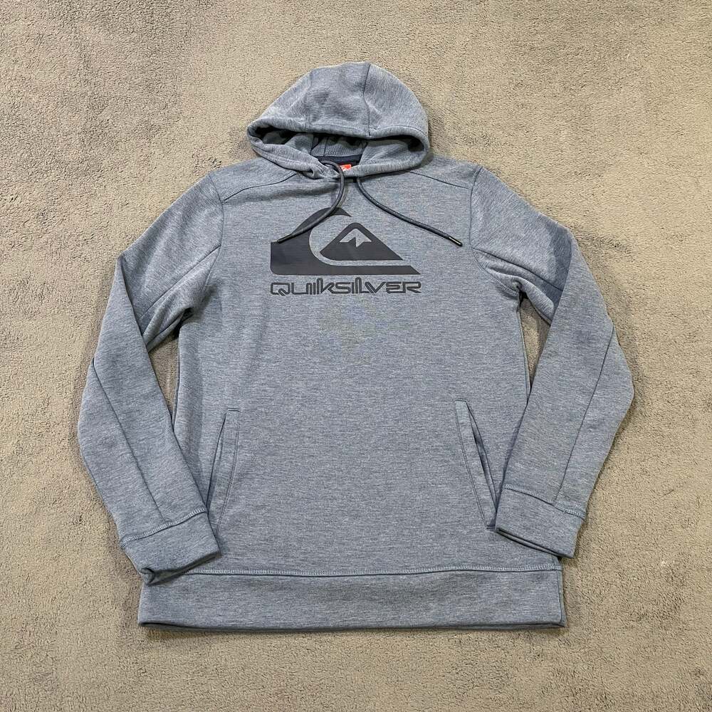 Quiksilver Grey Fleece Big Logo Kangaroo Pocket Pullover Hoodie Men's Size Small